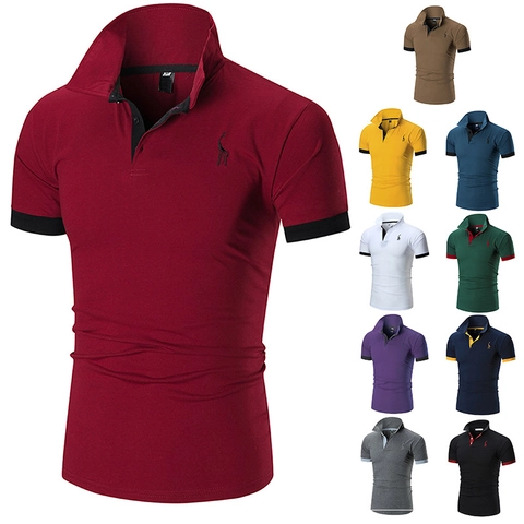 Men's Casual Slim Fit Short Sleeve Polo Shirt Turn-down Collar Animal Embroidered Top Polyester Blend