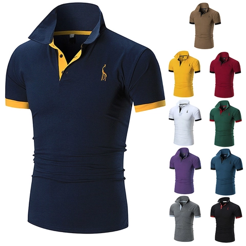 Men's Casual Slim Fit Short Sleeve Polo Shirt Turn-down Collar Animal Embroidered Top Polyester Blend