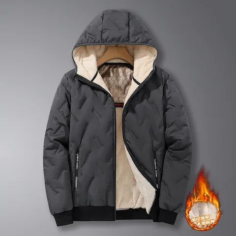 Heren Winter Katoen Gewatteerde Jas Verdikte Fleece Gevoerd Met Capuchon Winddicht Doorgestikt Warm Casual Top Jas