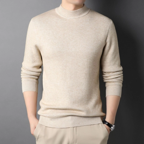 Hauts en Maille à Col Montant pour Hommes Couleur Unie Pull à Manches Longues Chaud Coupe Ajustée Business Décontracté