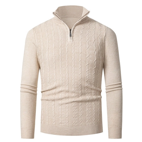 Men's Casual Stand Collar Half Zipper Sweater Cable Knit Pullover Top Long Sleeve Polyester Cotton Blend Knitwear Winter