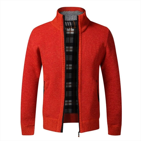 Herren Verdickte Fleecegefütterte Strickjacke Stehkragen Reißverschluss Rippenstrick Wollmischung Jacke Für Ältere Männer Winter