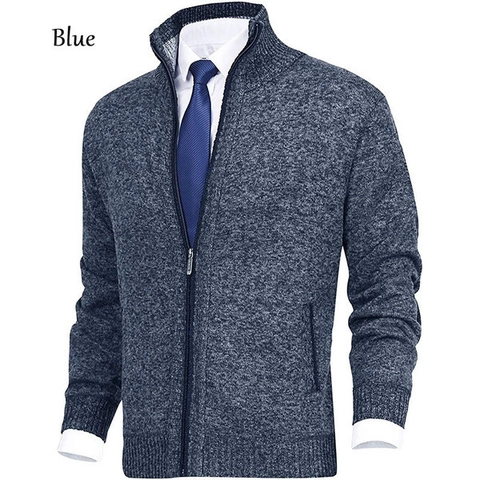 Men's Stand Collar Knit Cardigan Sweater Solid Color Full Zip Fashion Knitted Jacket Outerwear Casual Warm Sweater For Men