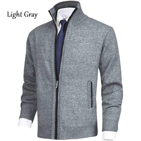 Men Fashion Stand Collar Cardigan Knit Jacket Cotton Blend Full Zipper Casual Solid Color Sweater Coat For Autumn Winter Teens Men
