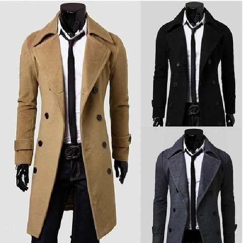 Abrigo de Moda para Hombre de Lana con Doble Botonadura Gabardina de Longitud Media Slim Fit Color Sólido Estilo Coreano Abrigo de Mezcla de Algodón Cálido