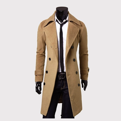 Abrigo de Moda para Hombre de Lana con Doble Botonadura Gabardina de Longitud Media Slim Fit Color Sólido Estilo Coreano Abrigo de Mezcla de Algodón Cálido
