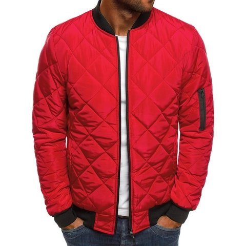 Men's Winter Thickened Padded Jacket Diamond Quilted Bomber Jacket Stand Collar Warm Outerwear Casual Windproof Coats