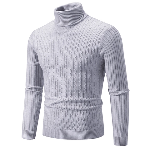 Men's Turtleneck Cable Knit Sweater Long Sleeve Slim Fit Casual Winter Pullover Top