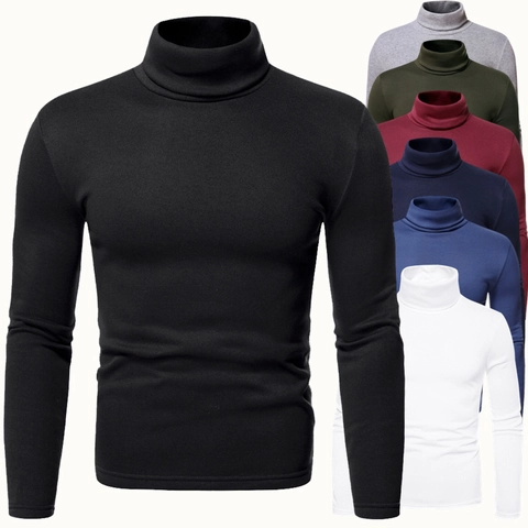 Men's Turtleneck Long Sleeve T-Shirt Fleece Lined Warm Base Layer Slim Fit Polyester Casual Business Pullover Top