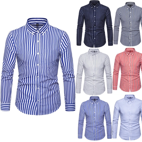 Camicia da Uomo Casual Business a Righe a Manica Lunga in Poliestere con Colletto a Punta e Revers Formale per Ufficio Lavoro Quotidiano Moda Abbigliamento