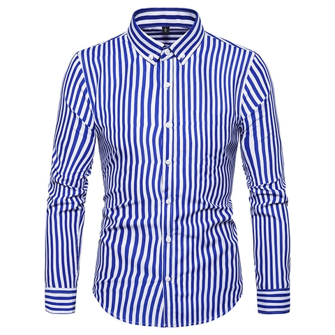 Camicia da Uomo Casual Business a Righe a Manica Lunga in Poliestere con Colletto a Punta e Revers Formale per Ufficio Lavoro Quotidiano Moda Abbigliamento