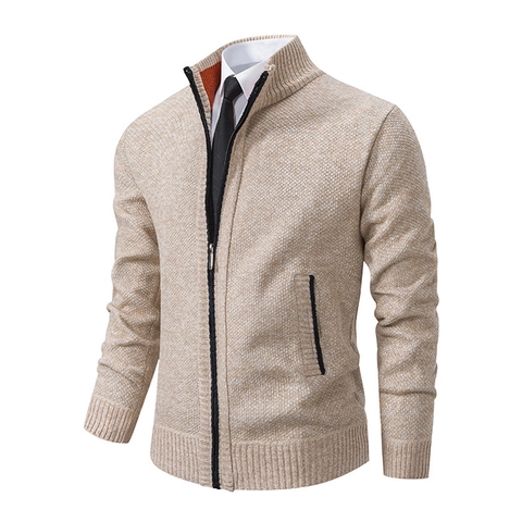 Men's Casual Knitted Cardigan Sweater Jacket With Stand Collar Full Zip 100% Polyester Thermal Autumn Winter Top