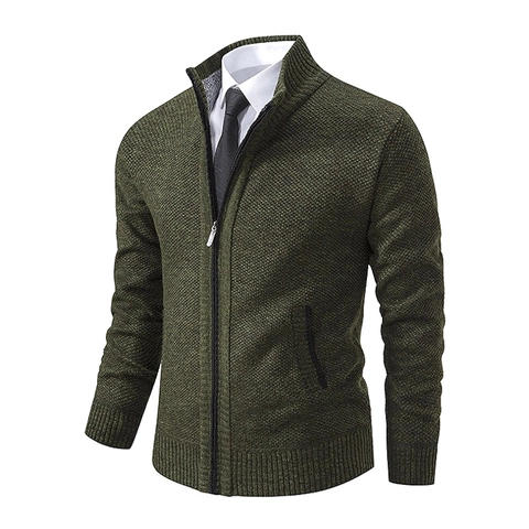 Men's Casual Knitted Cardigan Sweater Jacket With Stand Collar Full Zip 100% Polyester Thermal Autumn Winter Top