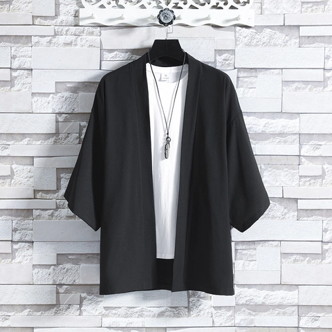 Men Summer Sun Protection Kimono Cardigan Chinese Style Loose Fit Polyester Sun Jacket Casual Thin Top