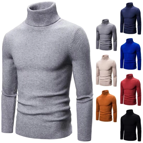 Maglione da Uomo Slim Fit in Maglia a Costine Dolcevita Tinta Unita Manica Lunga Morbido Elastico Caldo Maglieria Intimo Top