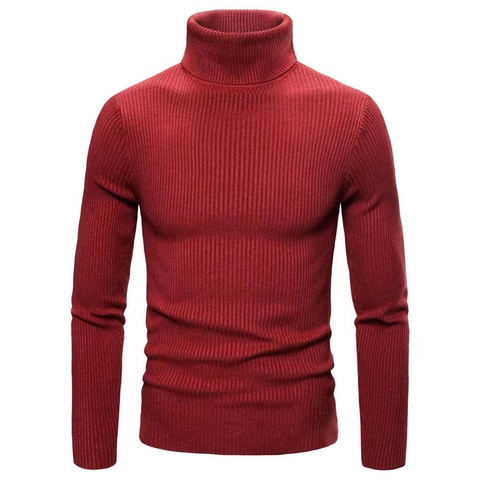 Maglione da Uomo Slim Fit in Maglia a Costine Dolcevita Tinta Unita Manica Lunga Morbido Elastico Caldo Maglieria Intimo Top