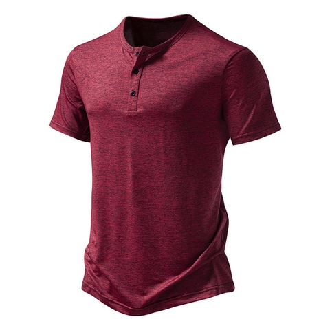Maglietta a Manica Corta da Uomo Casual Henley Misto Cotone Tinta Unita Morbida Traspirante Sportiva Canotta Top per Estate Quotidiana