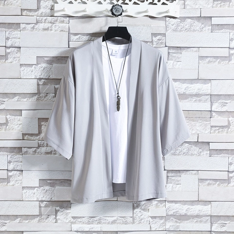 Men Summer Sun Protection Kimono Cardigan Chinese Style Loose Fit Polyester Sun Jacket Casual Thin Top