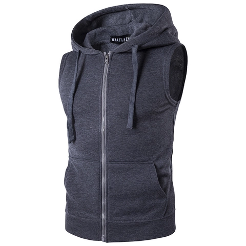 Men's Slim Fit Hooded Sleeveless Vest Zip Up Sweatshirt Hoodie Waistcoat With Pockets Casual Knitted Cotton Top For Men