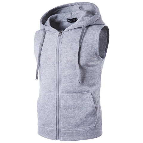 Men's Slim Fit Hooded Sleeveless Vest Zip Up Sweatshirt Hoodie Waistcoat With Pockets Casual Knitted Cotton Top For Men