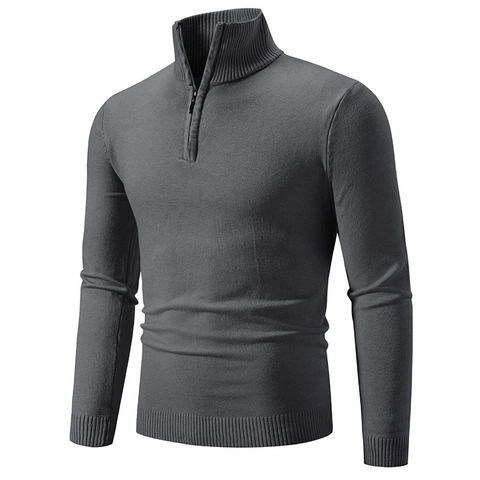 Men Slim Fit Half Zip Turtleneck Sweater Knitted Pullover Casual Solid Color Long Sleeve Knitwear For Business Fashion