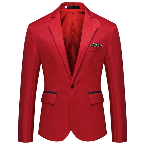 Men Slim Fit Blazer Business Wedding Party Dress Suit Jacket One Button Notch Lapel Solid Color Polyester Coat For Men