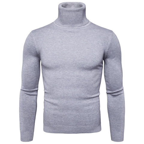Men's Slim Fit High Collar Knit Sweater Solid Color Long Sleeve Pullover Ribbed Hem Polyester Cotton Blend Base Shirt Top