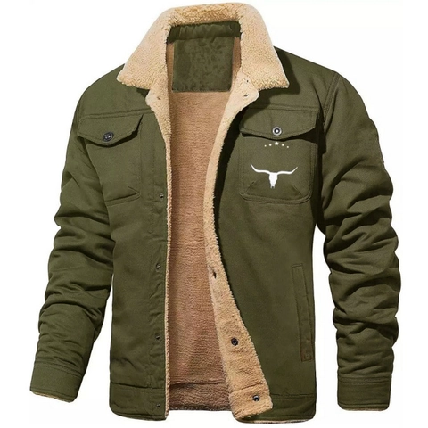 Men's Winter Workwear Jacket Fleece Lined Warm Coat Sherpa Lapel Casual Printed Graphic Top Outerwear For Men
