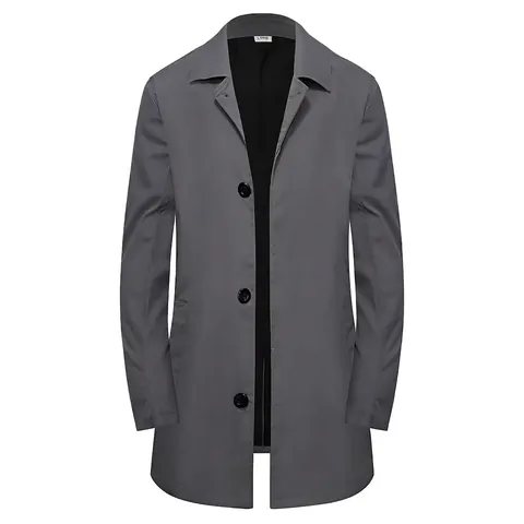 Trench-coat Classique Mi-long pour Homme Polyester Simple Boutonnage Revers Décontracté Affaires Coupe-vent Printemps Automne Veste