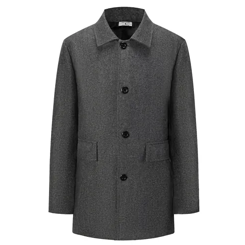 Cappotto da Uomo di Media Lunghezza in Lana Business Casual Revers Monopetto Trench Giacca a Vento per Autunno Primavera