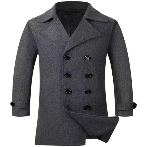 Men Double Breasted Long Overcoat Polyester Woolen Look Business Casual Warm Winter Trench Coat For Men Slim Fit Outerwear