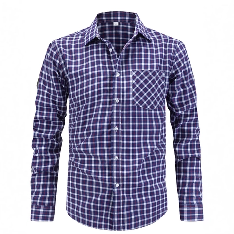 Herren Langarm Kariertes Hemd Polyester Viskose Mischung Gingham Plaid Business Casual Reverskragen Oberteil Für Herren Brusttasche