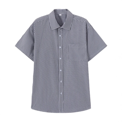 Camicia a Quadri da Uomo a Maniche Corte in Misto Poliestere e Rayon Motivo Gingham con Bottoni Vestibilità Regolare Casual