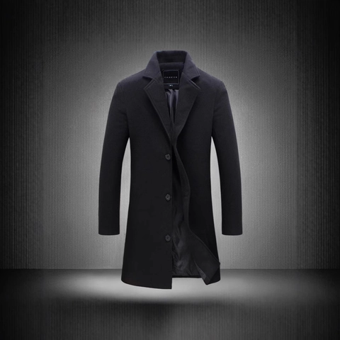 Manteau Mi-long pour Homme Boutonnage Simple Col à Revers Coupe Slim Veste d'Hiver en Polyester pour Affaires Professionnelles