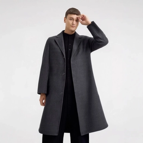 Men's Slim Fit Woolen Overcoat Single Breasted Notch Lapel Business Casual Long Trench Coat Polyester Winter Outerwear