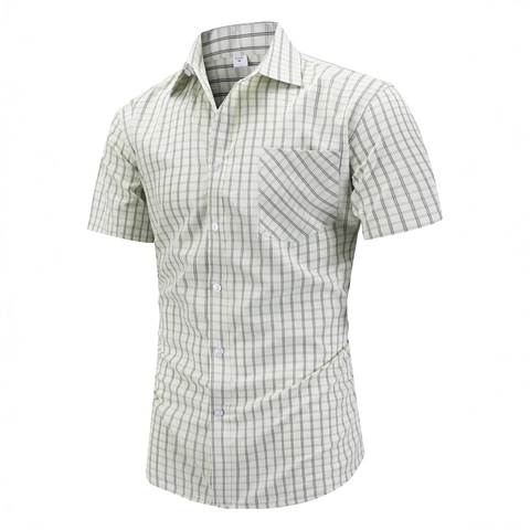 Heren Casual Geruit Overhemd met Korte Mouwen Revers Single Breasted Lichtgewicht Zomer Top Outdoor Daily Mode