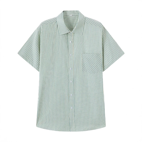 Camicia da Uomo Casual a Maniche Corte a Righe Misto Poliestere Viscosa Colletto Rovesciato Top Abbottonato Con Tasca sul Petto