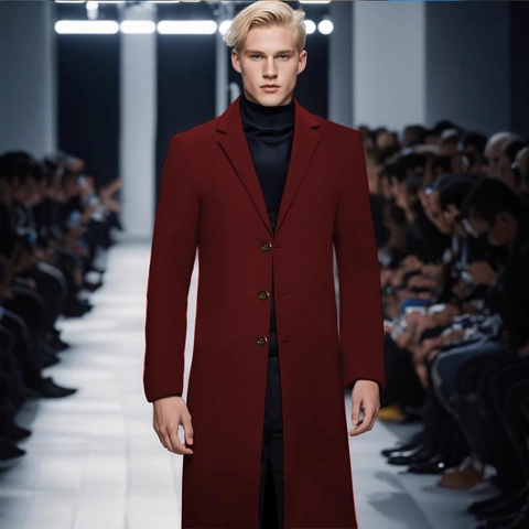 Men Slim Fit Extra Long Woolen Coat Business Casual Notched Lapel Single Breasted Warm Overcoat Solid Color Winter Jacket