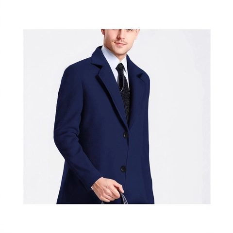 Men Business Casual Mid-Length Polyester Trench Coat Mercerized Solid Color Single Breasted Slim Fit Lapel Windbreaker Jacket