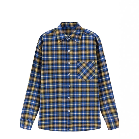 Men Plaid Long Sleeve Shirt Polyester Rayon Casual Turn Down Collar Button Up Top With Pocket For Outdoor Work Daily