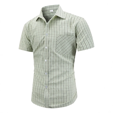 Camicia da Uomo Casual a Quadri a Maniche Corte Button Down Righe a Contrasto Collo a Revers Top da Lavoro con Tasca