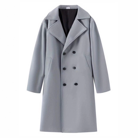 Heren Middellange Double Breasted Wollen Jas Slim Fit Casual Zakelijke Trenchcoat Winter Warme Revers Jas Heren