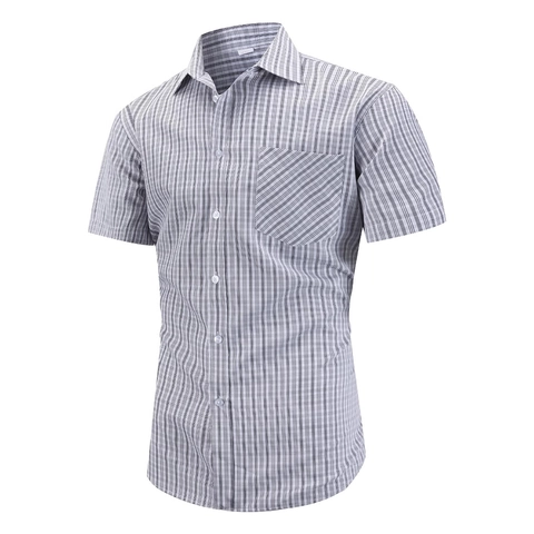 Camicia da Uomo Casual a Quadri a Maniche Corte Button Down Righe a Contrasto Collo a Revers Top da Lavoro con Tasca