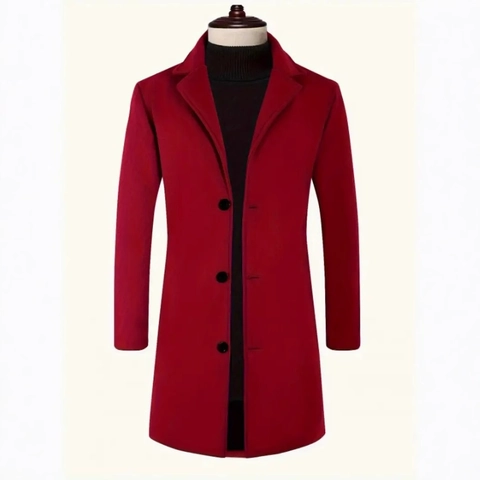 Ανδρικό Μάλλινο Πανωφόρι Μεσαίου Μήκους Slim Fit Casual Business Trench Μονόχρωμο Μονόπετο Πέτο Αντιανεμικό Μπουφάν