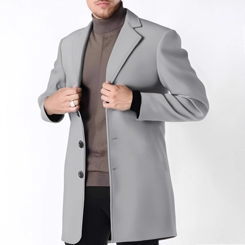 Men's Mid-Long Overcoat Slim Fit Single Breasted Trench Coat Business Casual Woolen Fabric Jacket Outerwear For Autumn Winter