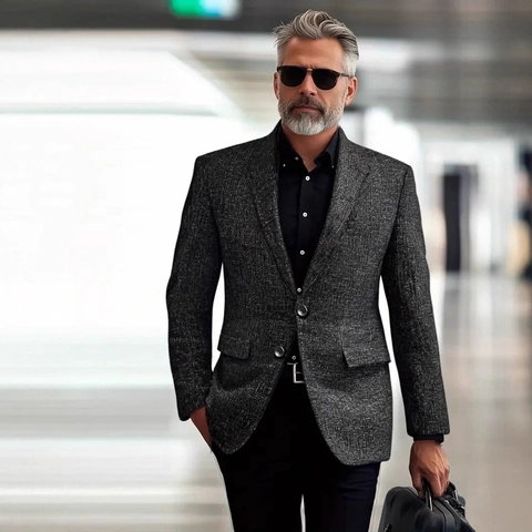 Herren Business Casual Blazer Jacke Polyester Texturiertes Gewebe Revers Einreihig Professionelle Sportjacke Für Herren Büro Kleidung