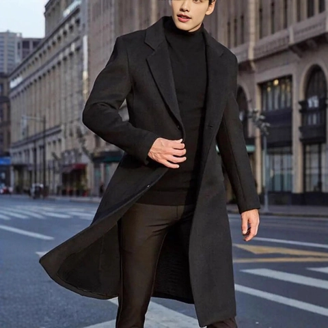 Heren Lange Trenchcoat Slim Fit Enkele Rij Knoppen Reversjas Effen Kleur Zakelijk Casual Voorjaar Outerwear Jas