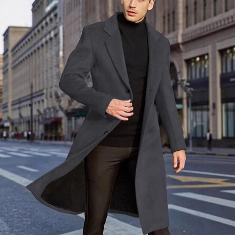 Heren Lange Trenchcoat Slim Fit Enkele Rij Knoppen Reversjas Effen Kleur Zakelijk Casual Voorjaar Outerwear Jas