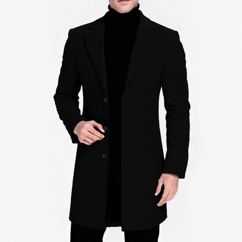 Men's Business Casual Mid Length Trench Coat Single Breasted Notch Lapel Solid Color Windbreaker Jacket Overcoat Outerwear For Daily Work