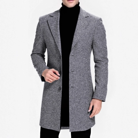Men's Business Casual Mid Length Trench Coat Single Breasted Notch Lapel Solid Color Windbreaker Jacket Overcoat Outerwear For Daily Work